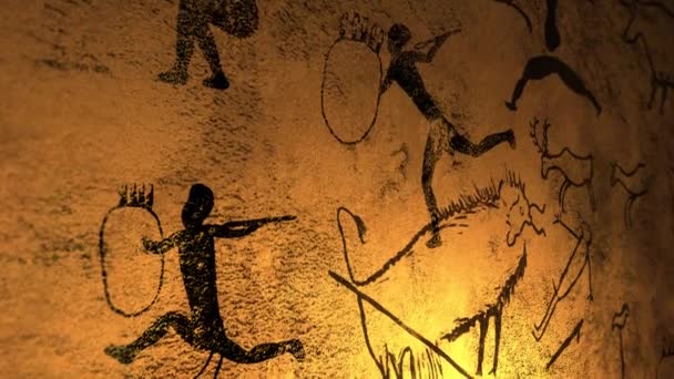 Candelight Fire Dances Cave Paintings Prehistoric Cavern — Stock Video