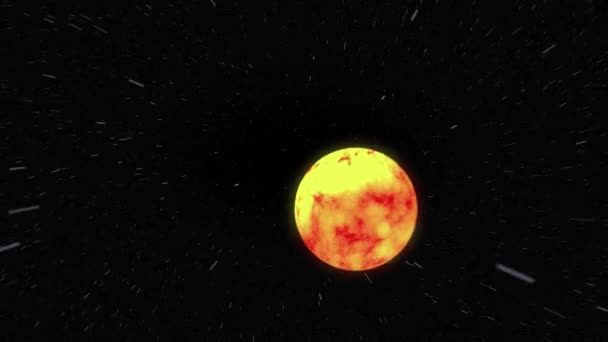 Zoomer devant un soleil ou une planète de lave dans l'univers 