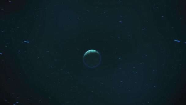 宇宙のシオホエット惑星の雪の惑星や月の近くでパンニング — ストック動画