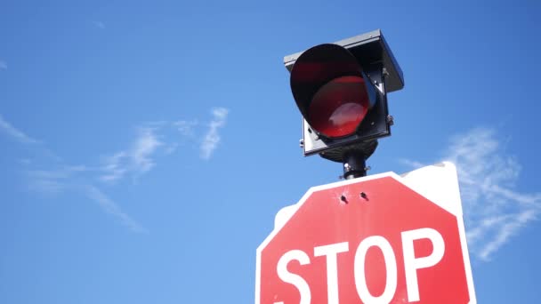 Luce Sopra Stop Segno Lampeggiante — Video Stock