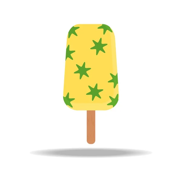 Ice Cream Yellow Green Stars Simple Flat Icon Vector Illustration — Stock Vector