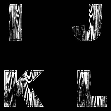 Ben, J, K, L harfleri beyaz siyah bir arka plan. Ahşap tasarım. Vektör çizim