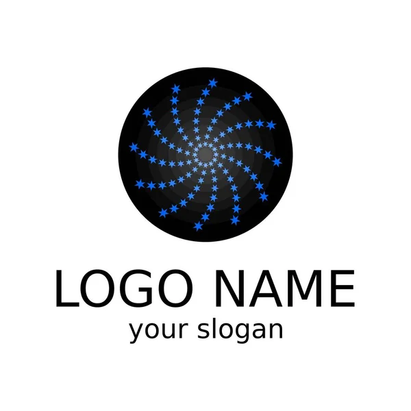 Logo Créatif Des Étoiles Bleues Sur Cercle Noir Galaxie Abstraite — Image vectorielle