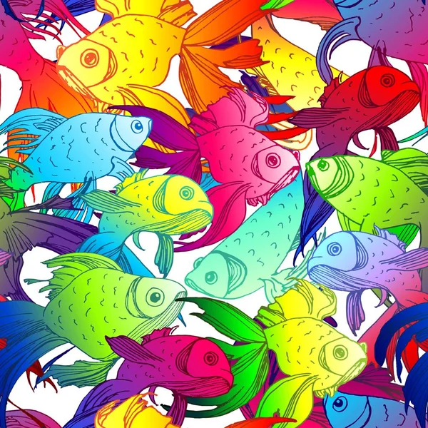 Naadloze Patroon Van Decoratieve Vis Vector Kleurrijke Gekleurde Handgetekende Vissen — Stockvector