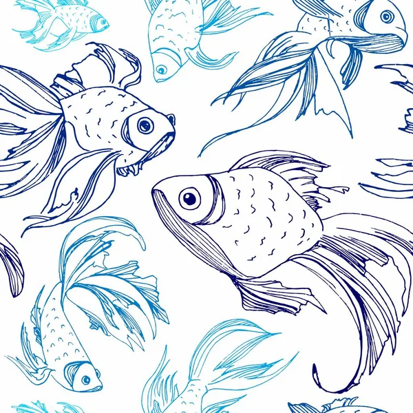 Naadloze Patroon Van Decoratieve Vis Vector Kleurrijke Gekleurde Handgetekende Vissen — Stockvector