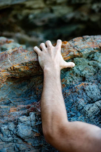 Man Hand Rock — Stock Photo, Image