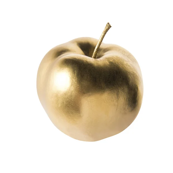 Złote Jabłko na białym tle. — Zdjęcie stockowe