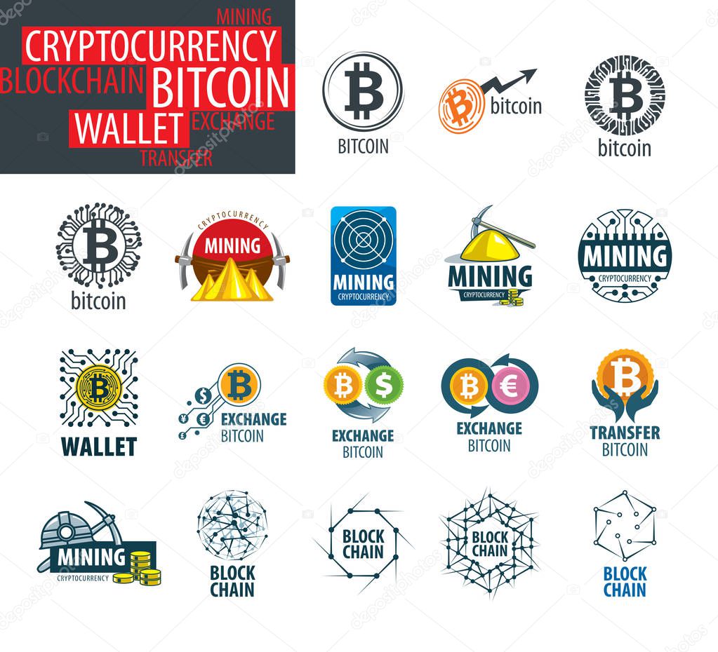 Vector icon set for cryptography. Digital currency