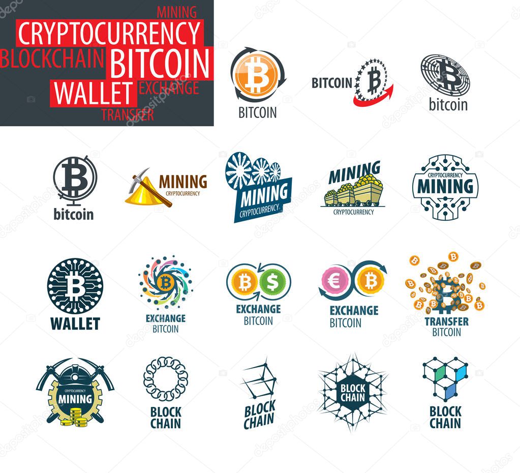 Vector icon set for cryptography. Digital currency