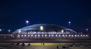 Samara Arena football stadium. Samara - the city hosting the FIFA World Cup in Russia in 2018. The evening of 2 August 2018 clipart