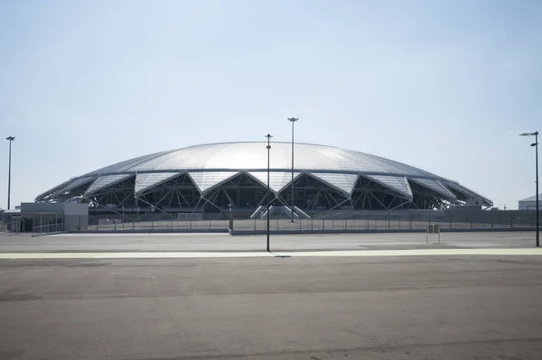 Samara Arena fotbalový stadion. Samara - město, který je hostitelem mistrovství světa ve fotbale v Rusku v roce 2018. Slunečný den na 4 srpna 2018 — Stock fotografie