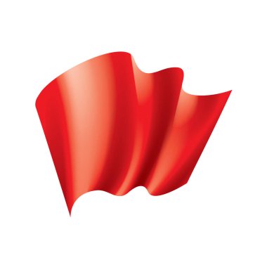 Beyaz bir arka plan üzerinde kırmızı bayrak sallıyor