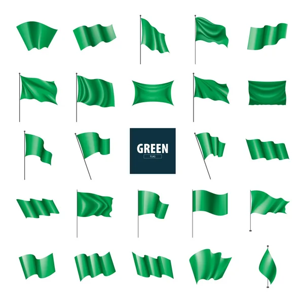 在白色背景上挥舞绿色旗帜 — 图库矢量图片