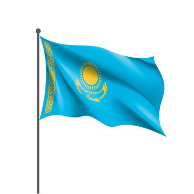 Kazakistan bayrağı, beyaz arkaplanda vektör illüstrasyonu