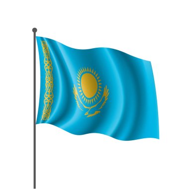 Kazakistan bayrağı, beyaz arkaplanda vektör illüstrasyonu