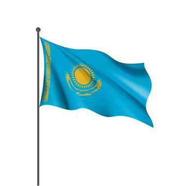 Kazakistan bayrağı, beyaz arkaplanda vektör illüstrasyonu