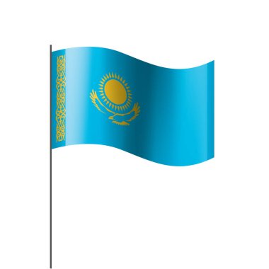 Kazakistan bayrağı, beyaz arkaplanda vektör illüstrasyonu