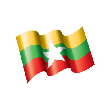 Myanmar bayrağı, beyaz bir arka plan üzerinde vektör çizim