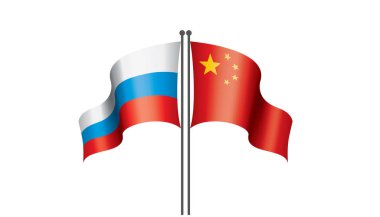 Rusya ve Çin bayrakları. Beyaz arka plan üzerinde vektör çizim