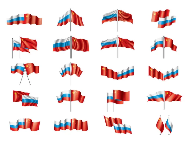 Ρωσία και η Κίνα σημαίες. Εικονογράφηση διάνυσμα σε λευκό φόντο — Διανυσματικό Αρχείο