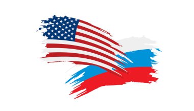 Rusya ve ABD Ulusal bayrakları. Vektör çizim.