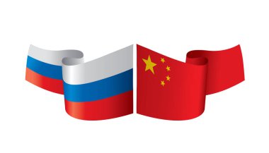 Rusya ve Çin bayrakları. Beyaz arka plan üzerinde vektör çizim