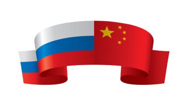 Rusya ve Çin bayrakları. Beyaz arka plan üzerinde vektör çizim