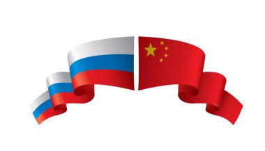 Rusya ve Çin bayrakları. Beyaz arka plan üzerinde vektör çizim