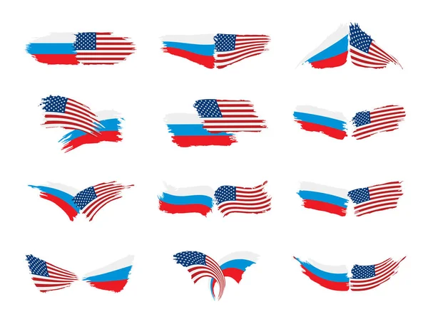 Banderas nacionales de Rusia y Estados Unidos. Ilustración vectorial . — Archivo Imágenes Vectoriales