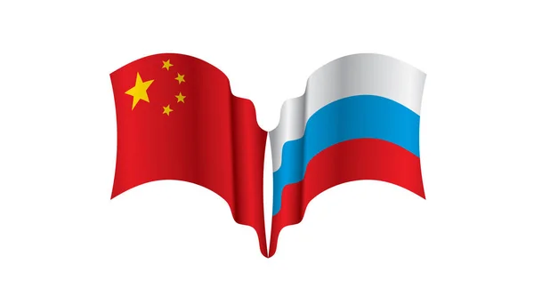 Bandeiras da Rússia e China. Ilustração vetorial sobre fundo branco — Vetor de Stock