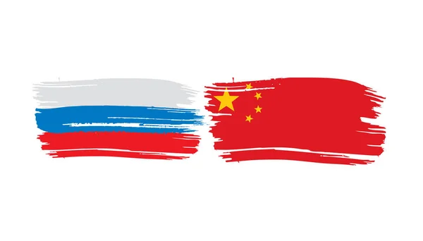 Russia and China flags. Vector illustration on white background — Stock Vector