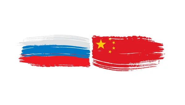 Bandeiras Nacionais Rússia China Ilustração Vetorial Sobre Fundo Branco — Vetor de Stock