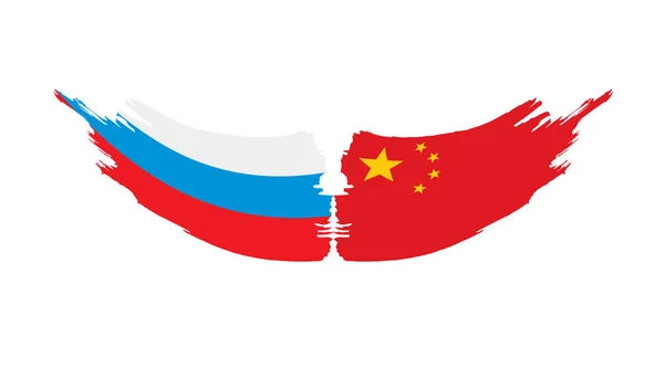 Bandeiras da Rússia e China. Ilustração vetorial sobre fundo branco —  Vetores de Stock