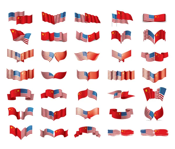 USA- und China-Flaggen. Vektor-Illustration auf weißem Hintergrund — Stockvektor