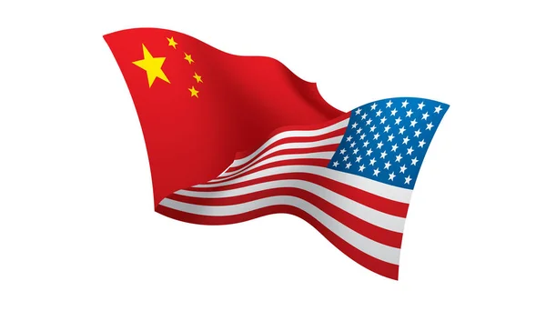 Bandeiras dos EUA e da China. Ilustração vetorial sobre fundo branco — Vetor de Stock