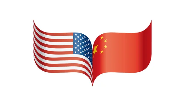 美国和中国国旗。白色背景上的矢量插图 — 图库矢量图片