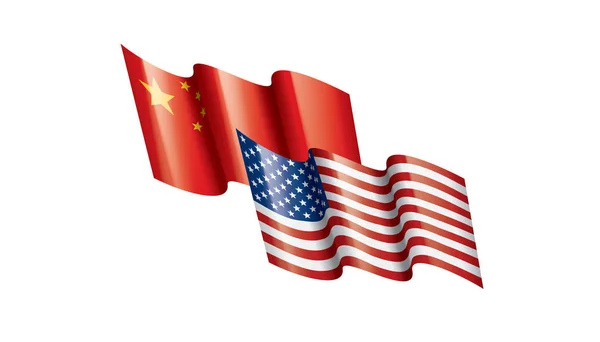 Флаги США и Китая. Векторная иллюстрация на белом фоне — стоковый вектор