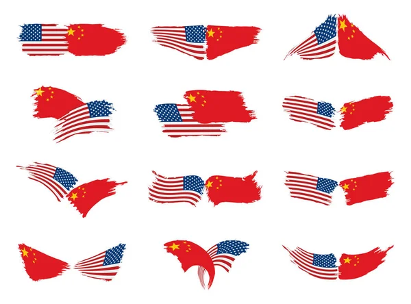 Etats-Unis et drapeaux de Chine. Illustration vectorielle sur fond blanc — Image vectorielle