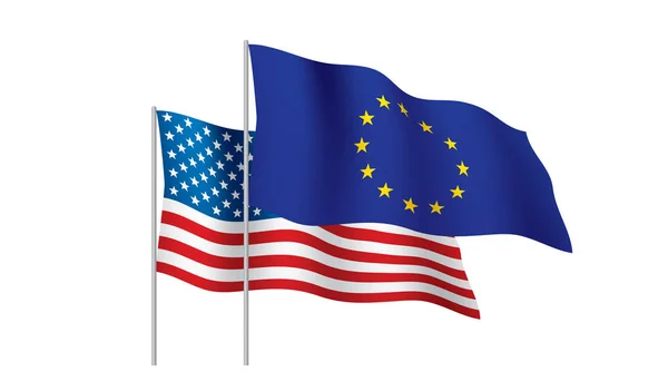 Union européenne et drapeaux américains. Illustration vectorielle . — Image vectorielle