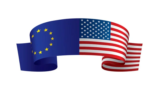 European Union and American flags. Vector illustration. — Stock Vector