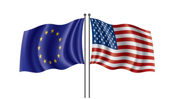 Union européenne et drapeaux américains. Illustration vectorielle . — Image vectorielle