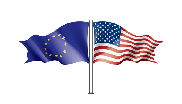 Union européenne et drapeaux américains. Illustration vectorielle . — Image vectorielle