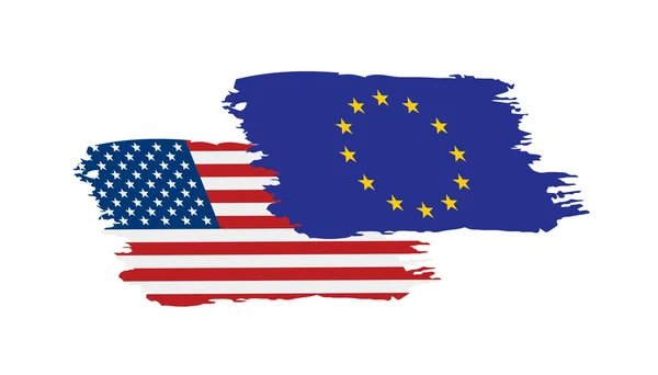 Union européenne et drapeaux américains. Illustration vectorielle . — Image vectorielle