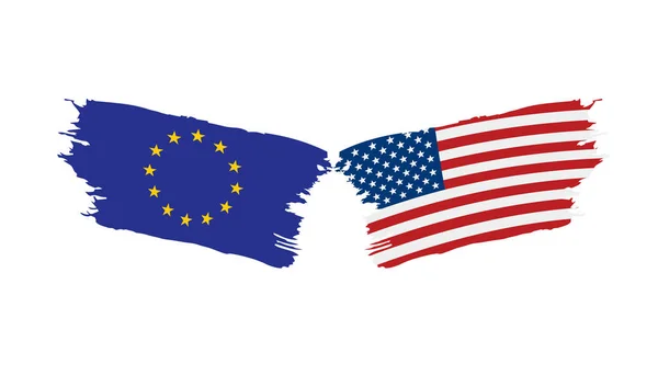 Union européenne et drapeaux américains. Illustration vectorielle . — Image vectorielle