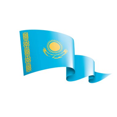 Kazakistan bayrağı, beyaz arkaplanda vektör illüstrasyonu