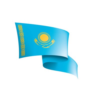 Kazakistan bayrağı, beyaz arkaplanda vektör illüstrasyonu