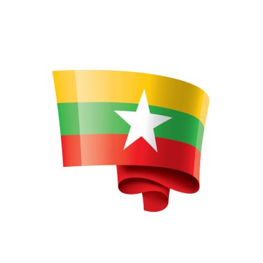Myanmar bayrağı, beyaz bir arka plan üzerinde vektör çizim
