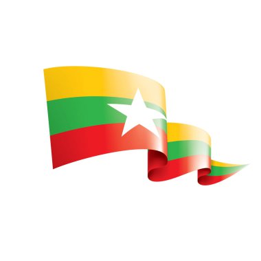 Myanmar bayrağı, beyaz bir arka plan üzerinde vektör çizim