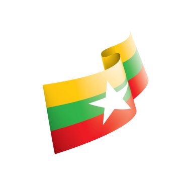 Myanmar bayrağı, beyaz bir arka plan üzerinde vektör çizim