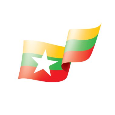 Myanmar bayrağı, beyaz bir arka plan üzerinde vektör çizim